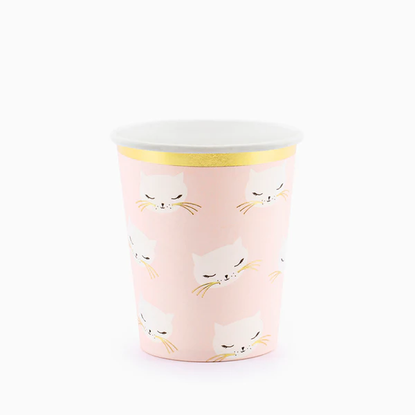 vasos de cartón gato rosa 200 ml 6 unidades